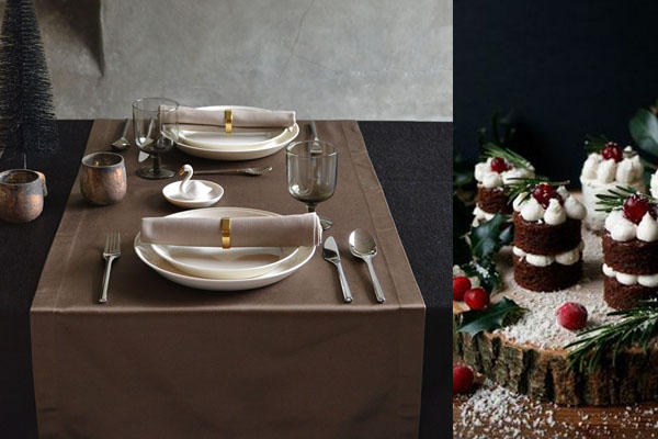 Christmas tablecloth glamour onyx black, bronze table runner
