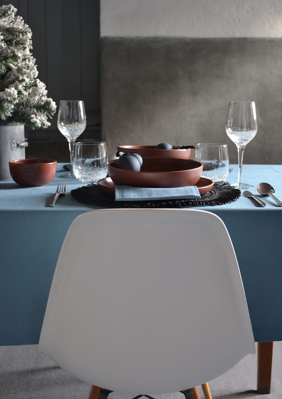 Cottona Christmas tablecloth is a Scandinavian feel, Cotton vintage blue