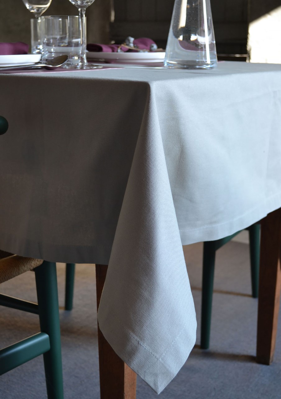 Cottona Christmas table cloth in Cotton grey with our luxury envelope seam 