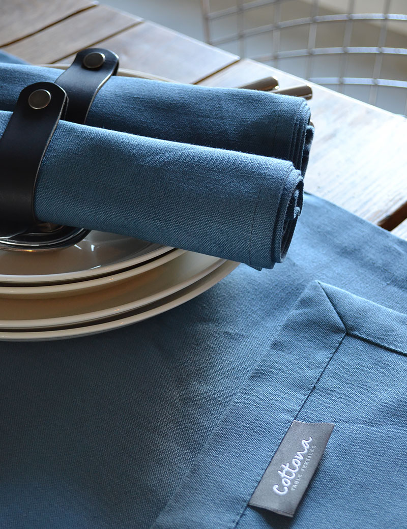 Trendy denim blue tablecloth from the Cottona 2023 linen collection